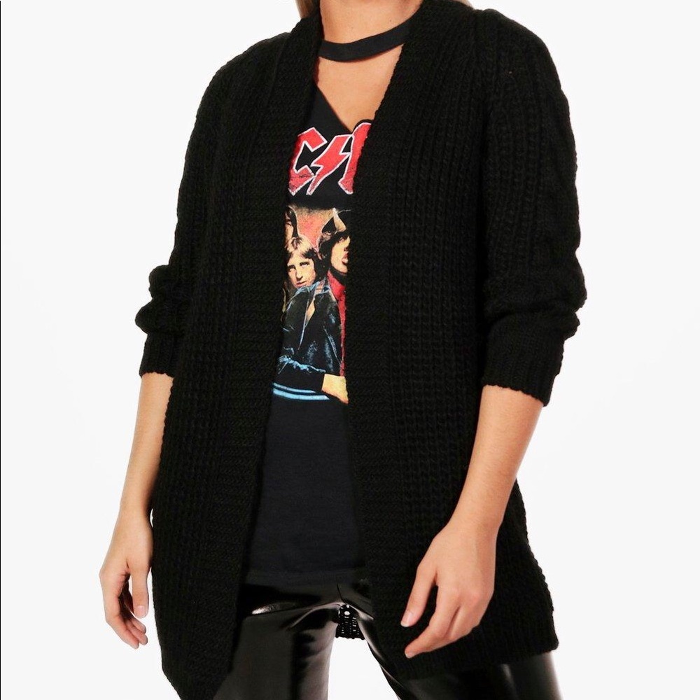 BOOHOO thick woven black cardigan